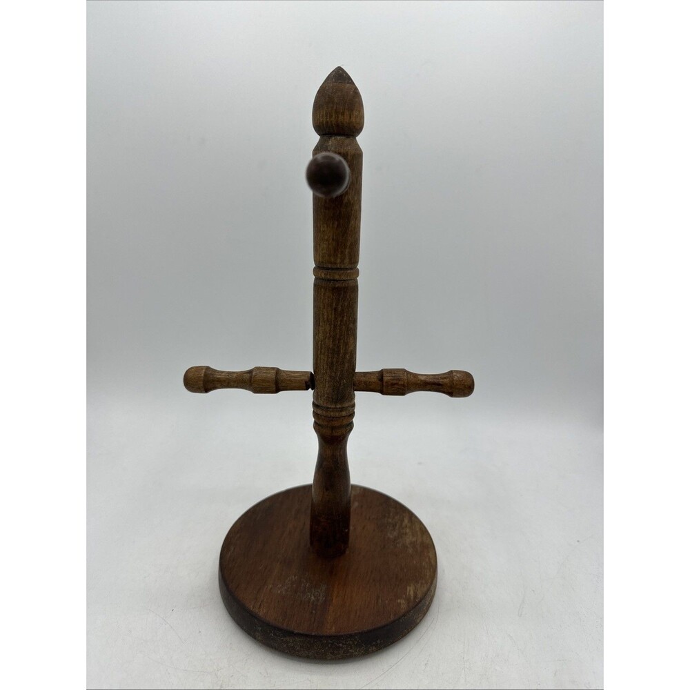 Vintage Wooden Mug Tree Holder Dark Wood 4 Pegs 11” - Picture 2 of 16